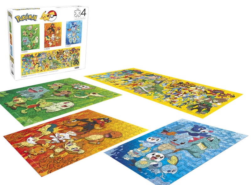 Buffalo Games - PokÃ©mon - 4 x 1 Multipack - 500 Piece Panoramic Jigsaw Puzzle for Adults plus Three 300 Piece Puzzles - First Partner PokÃ©mon Collection - Image 3
